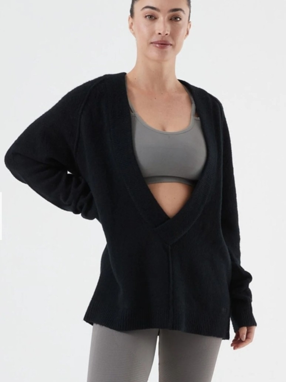 0605 NUX Oversized Deep V-Neck Black Sweater